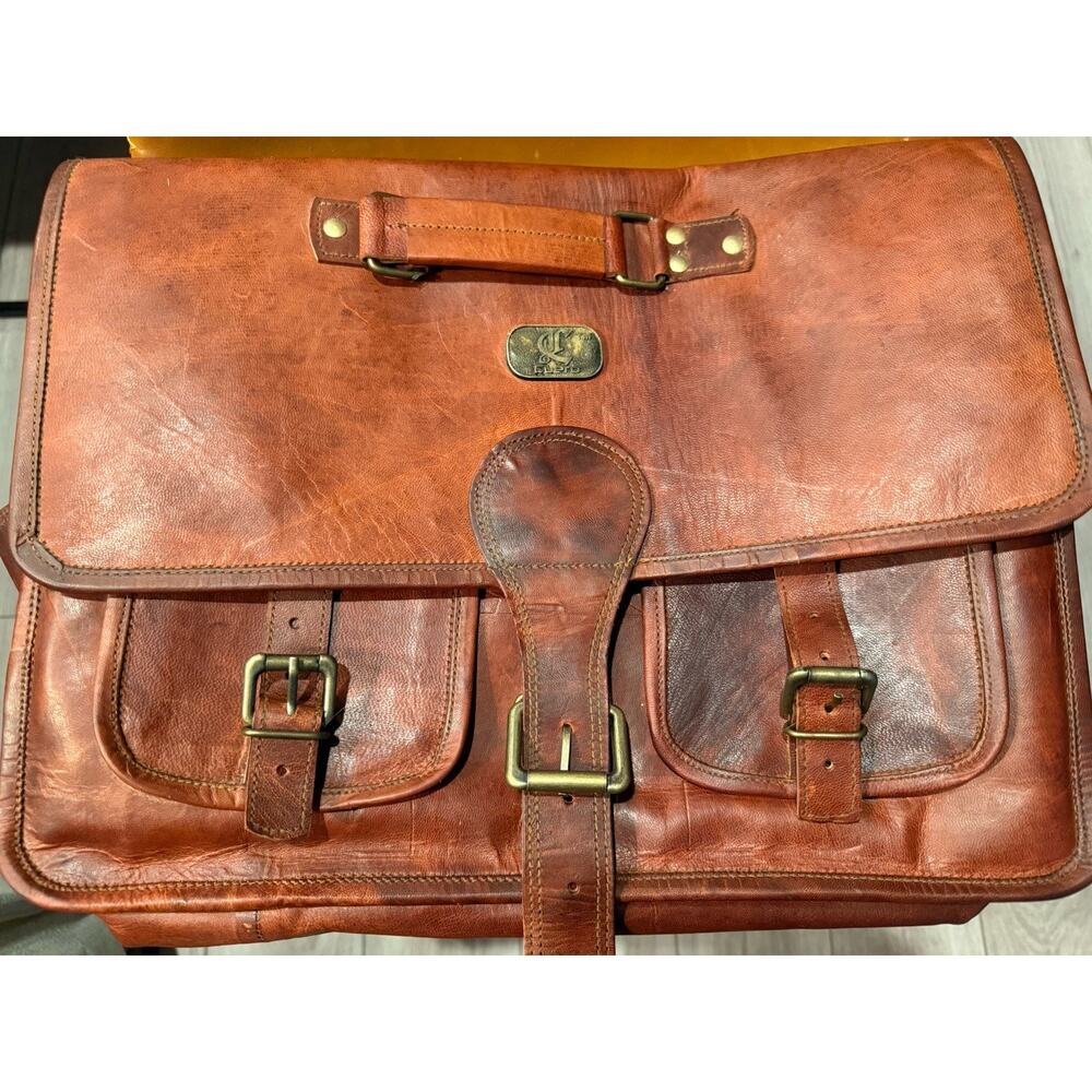 Men's Brown Messenger Bag Buckle Closure Crossbody Strap Lined Pockets - Picture 12 of 13